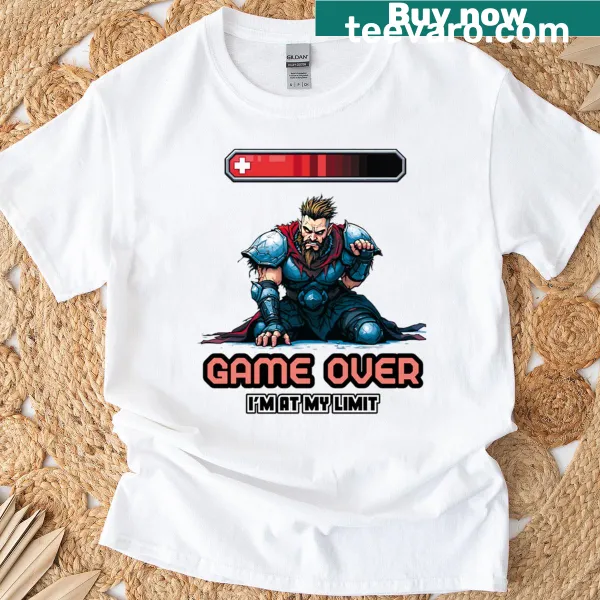 Gaming-themed t-shirt with the phrase 'Game Over, I'm At My Limit'