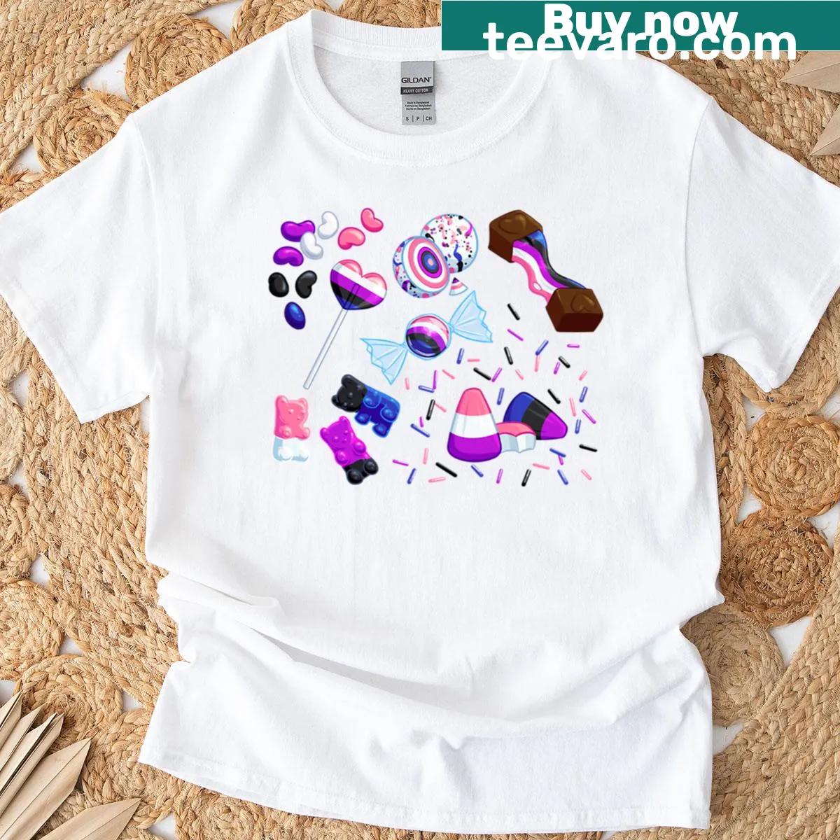 Typography design featuring genderfluid candies on a t-shirt — on a men's t-shirt