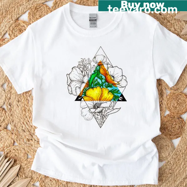 Stylish t-shirt featuring geometric flower illustrations