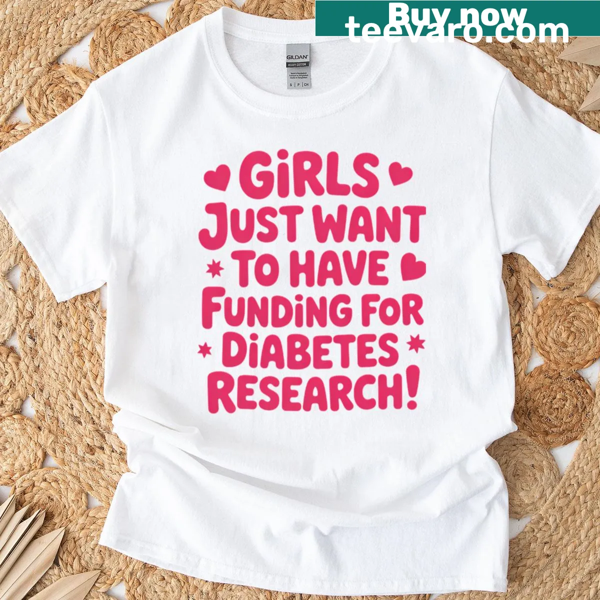 Supportive t-shirt with the phrase promoting diabetes research funding — on a men's t-shirt