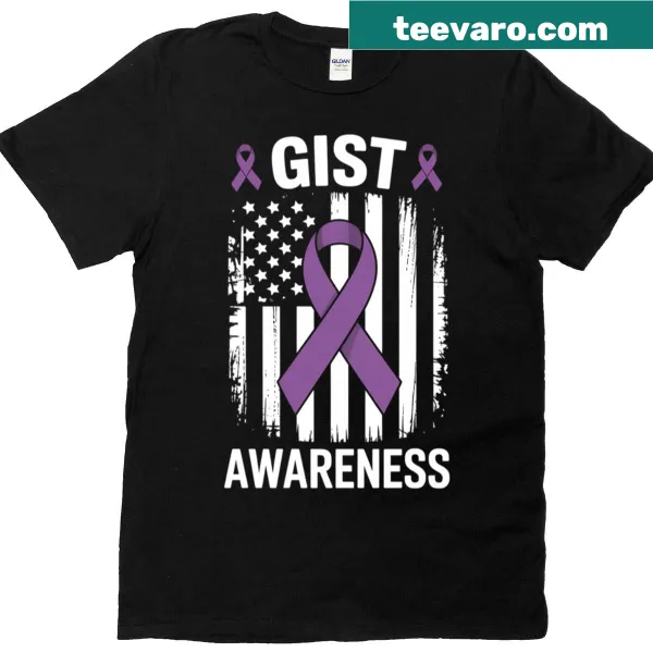 Purple ribbon and USA flag design for Gist Awareness Month