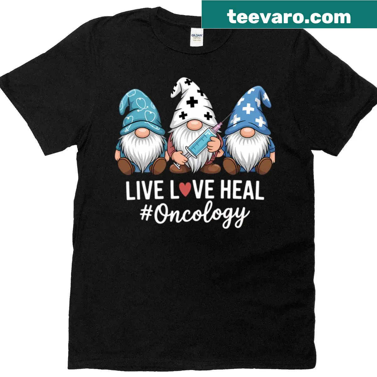 Gnome graphic celebrating oncology nurses with healing message — on a men's t-shirt
