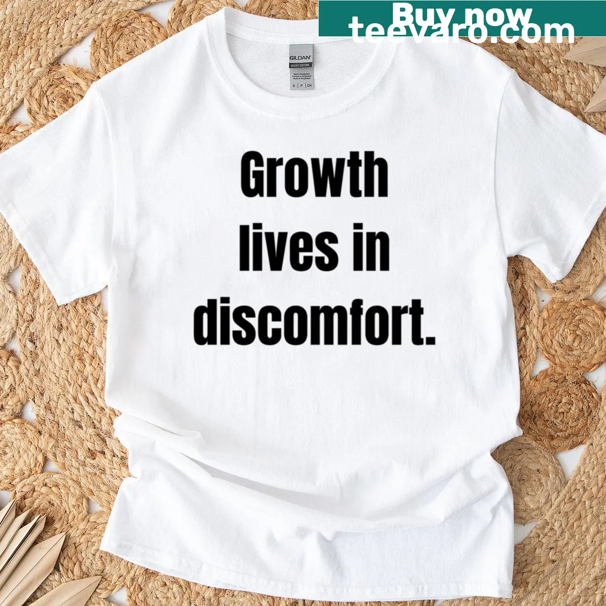 Typography shirt featuring the phrase 'Growth Lives In Discomfort' — on a men's t-shirt
