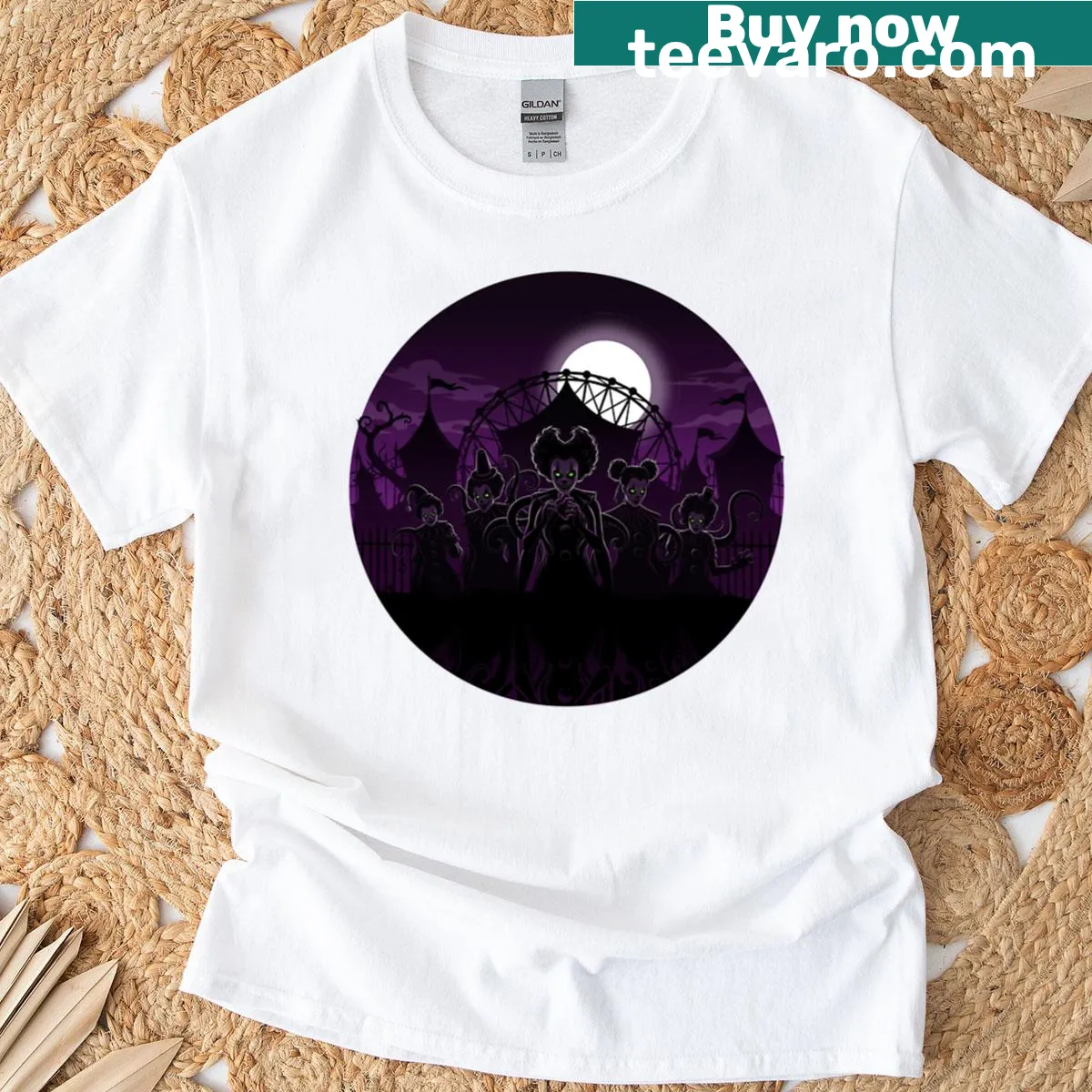 Playful Halloween t-shirt featuring lady clowns design — on a men's t-shirt