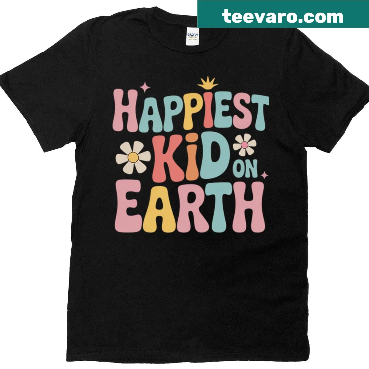 Matching family tee with 'Happiest Kid On Earth' text and playful graphics — on a men's t-shirt