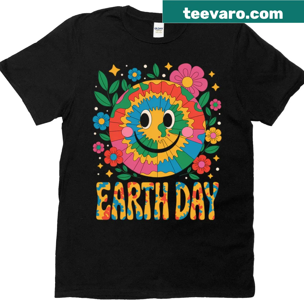 Earth Day t-shirt featuring a floral design — on a men's t-shirt