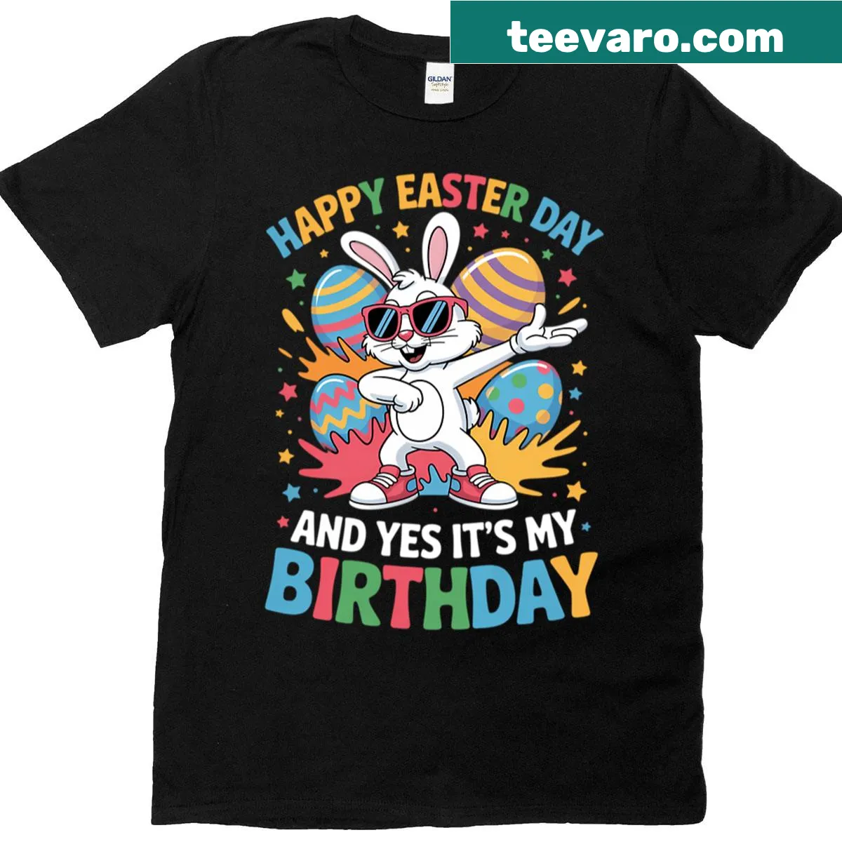 Truck with bunny graphic for Easter and birthday — on a men's t-shirt
