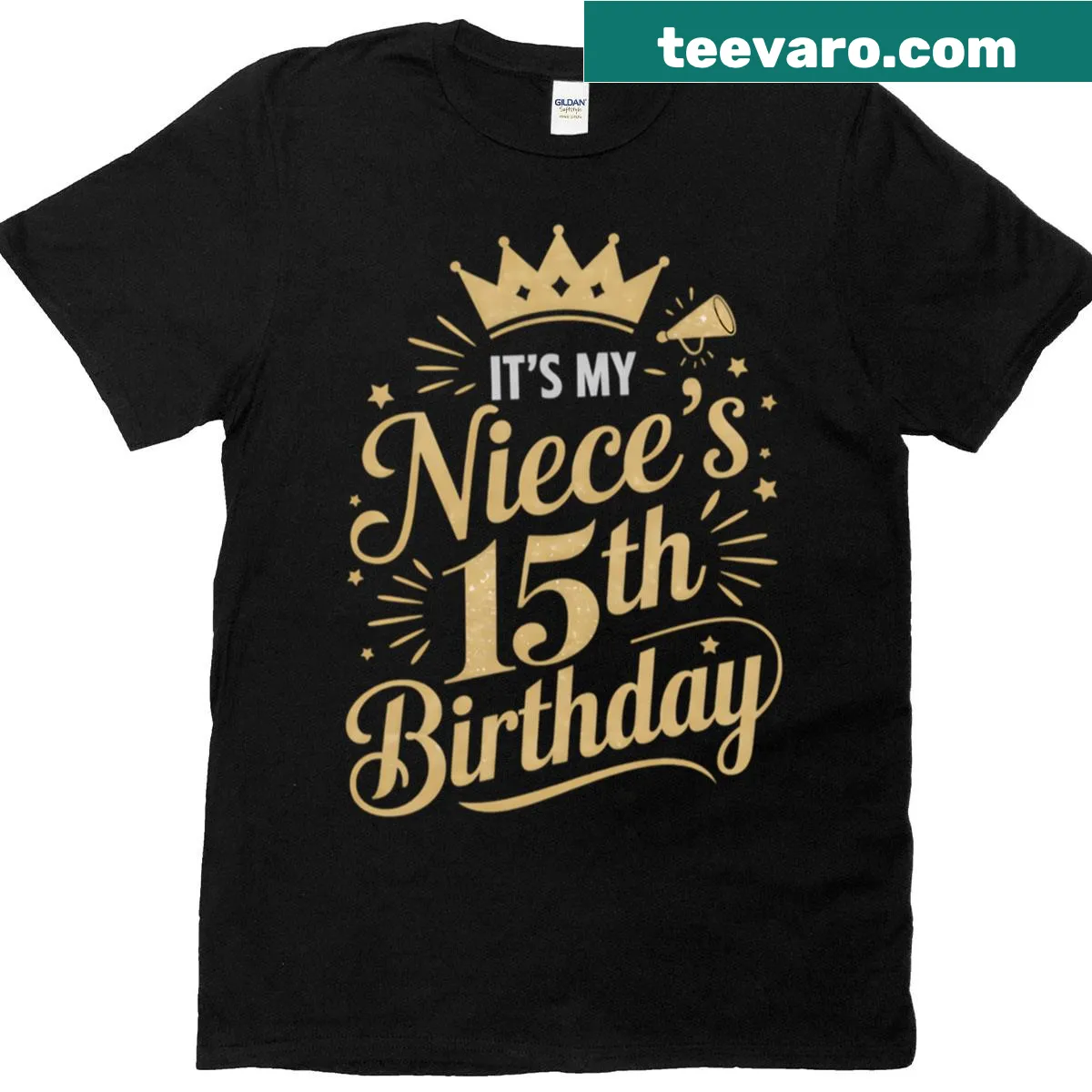 T-shirt celebrating niece's 15th birthday with fun graphics — on a men's t-shirt