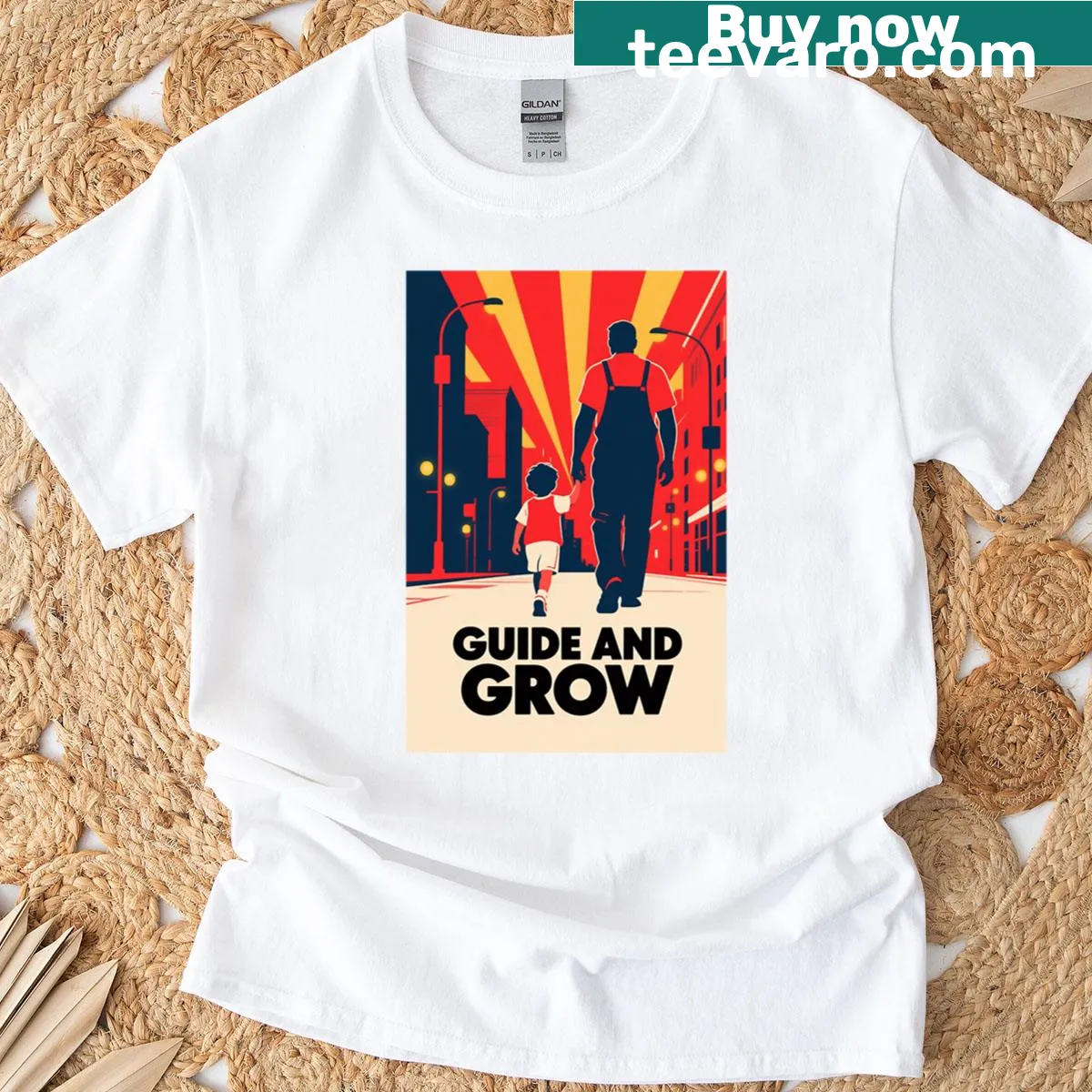 Illustration of father teaching child on T-shirt — on a men's t-shirt