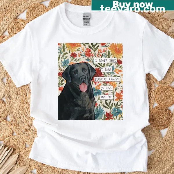 Hand drawn black Labrador Retriever art on a t-shirt.
