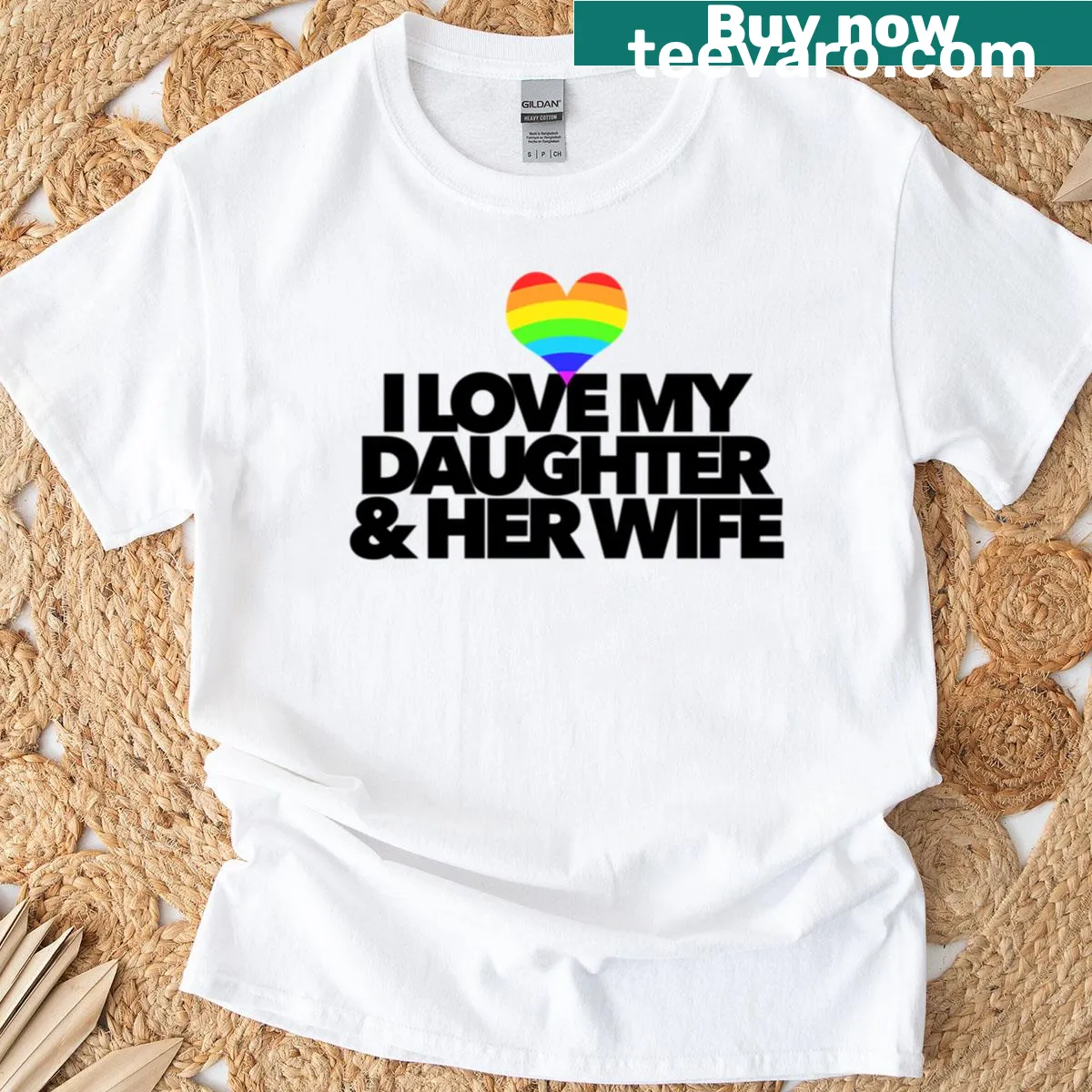 I Love My Daughter Her Wife LGBTQ Proud Parent T-shirt with bold text — on a men's t-shirt