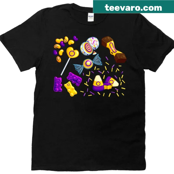 Cartoon design of candies representing intersex identity on a T-shirt