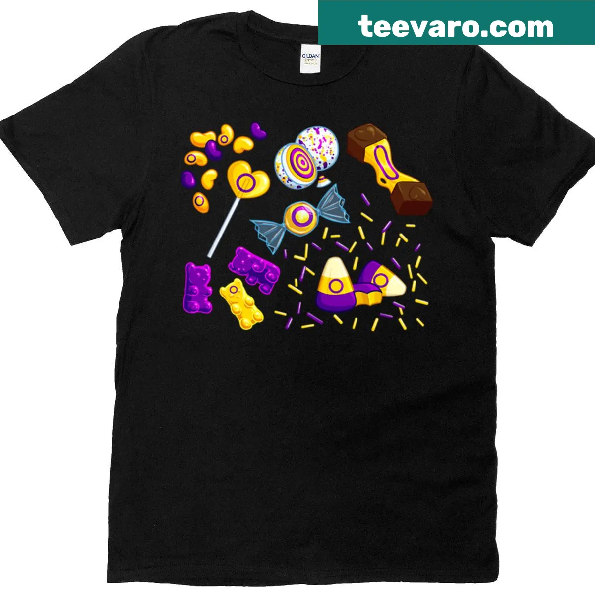 Cartoon design of candies representing intersex identity on a T-shirt — on a men's t-shirt