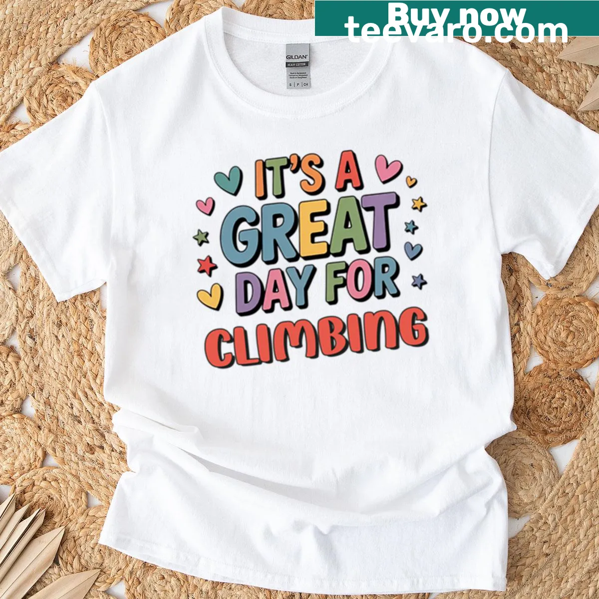 Funny climbing-themed T-shirt with playful typography — on a men's t-shirt