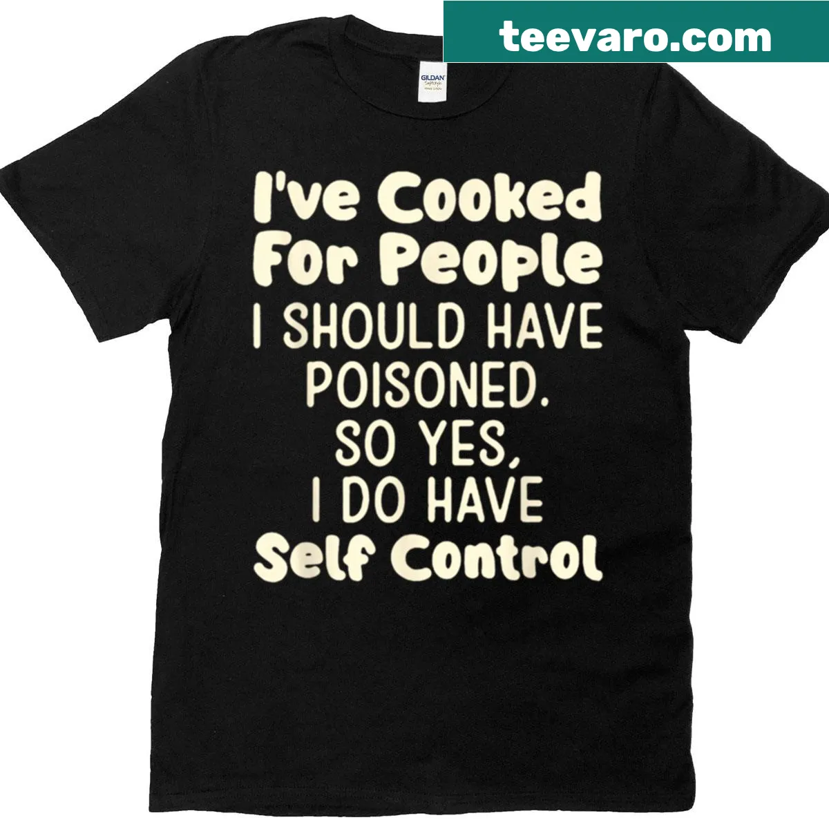 Edgy T-shirt with dark humor quote about cooking — on a men's t-shirt