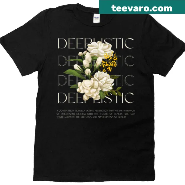 Beige T-shirt with minimal floral design and deep quote