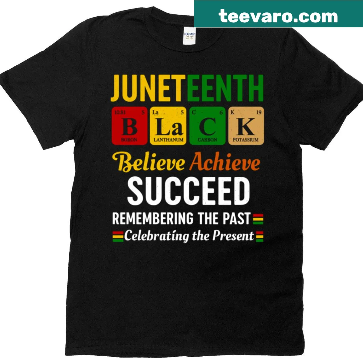 T-shirt featuring Juneteenth design with inspiring message — on a men's t-shirt