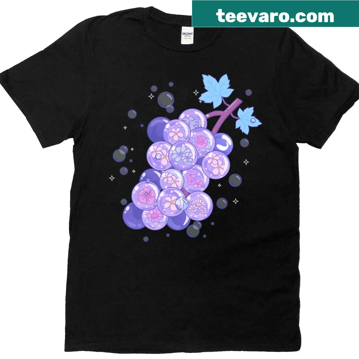 Cute graphic of smiling grapes with leaves on a T-shirt — on a men's t-shirt