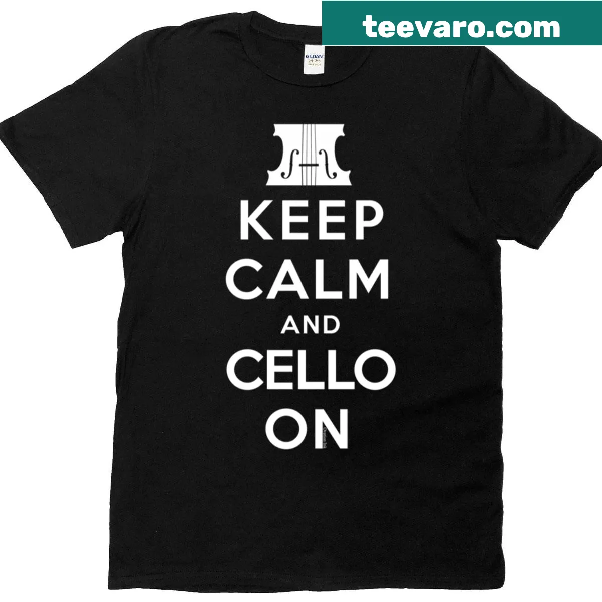 Typography graphic Keep Calm And Cello On T-shirt — on a men's t-shirt