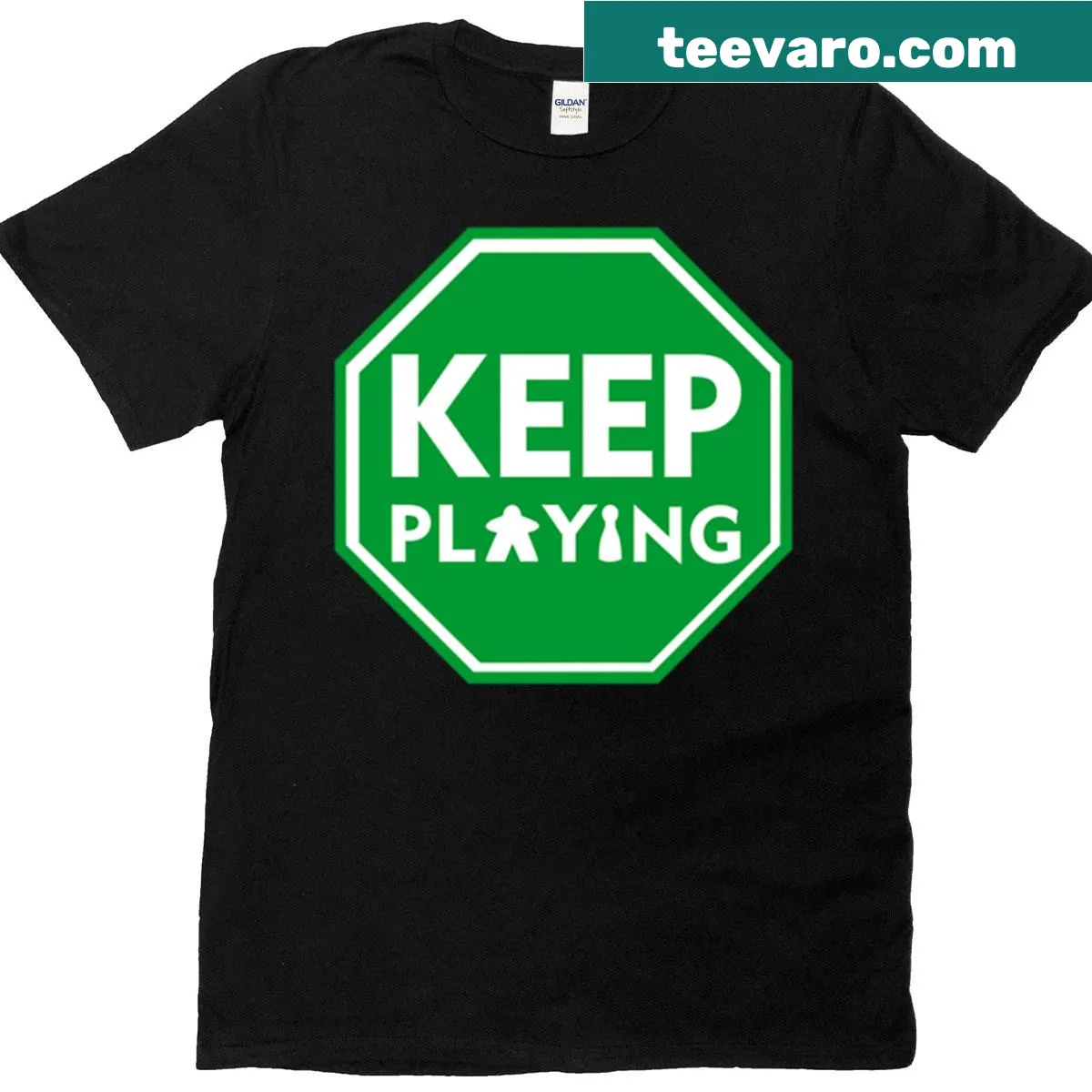 Motivational typography T-shirt with 'Keep Playing' message — on a men's t-shirt