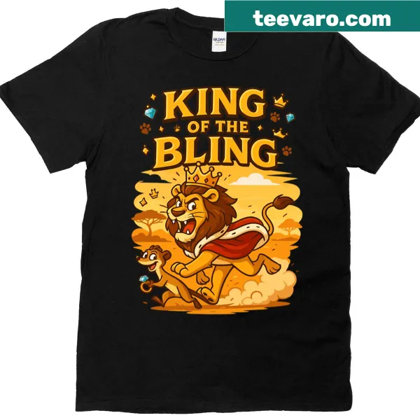 Playful lion and meerkat heist illustration on a T-shirt
