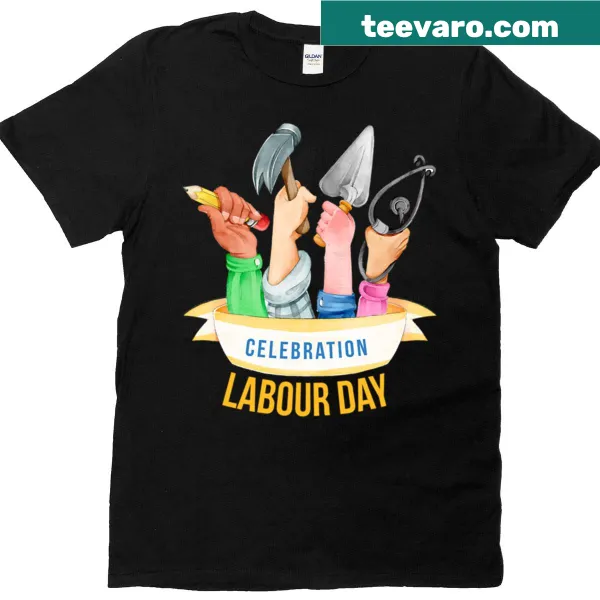 Graphic of workers tools celebrating Labor Day on a T-shirt