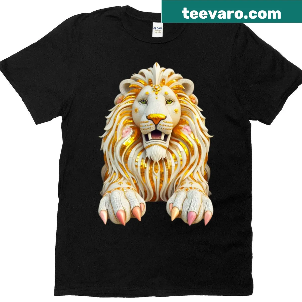 Detailed mosaic lion sculpture graphic on T-shirt — on a men's t-shirt
