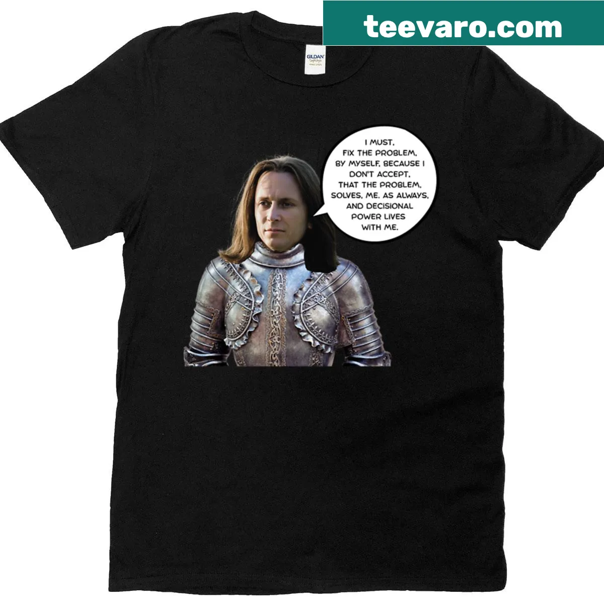 Illustrated meditative knight design on a t-shirt — on a men's t-shirt