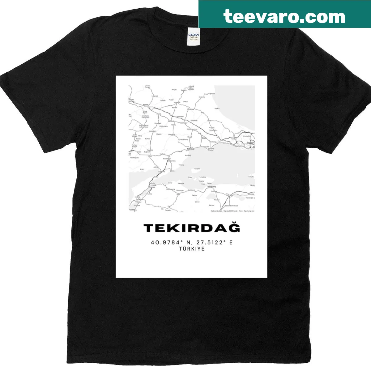 Minimalist line-art design of Tekirda map on a T-shirt — on a men's t-shirt