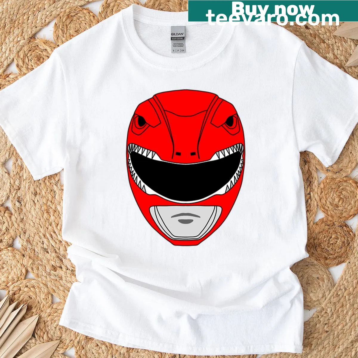 MMPR Zyu Red Helmet graphic t-shirt for fans — on a men's t-shirt