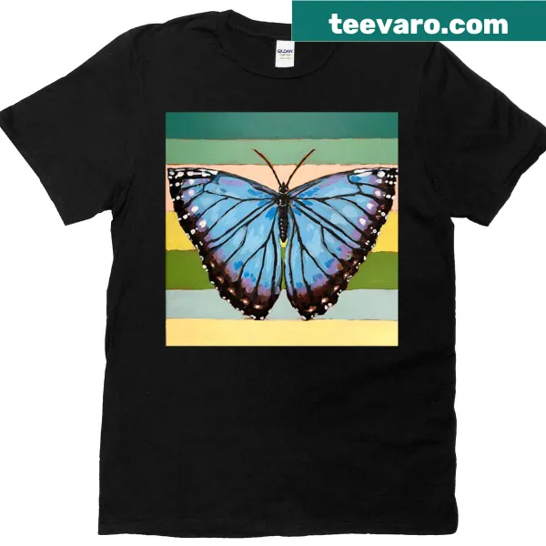 Illustrated Morpho butterfly design on a T-shirt