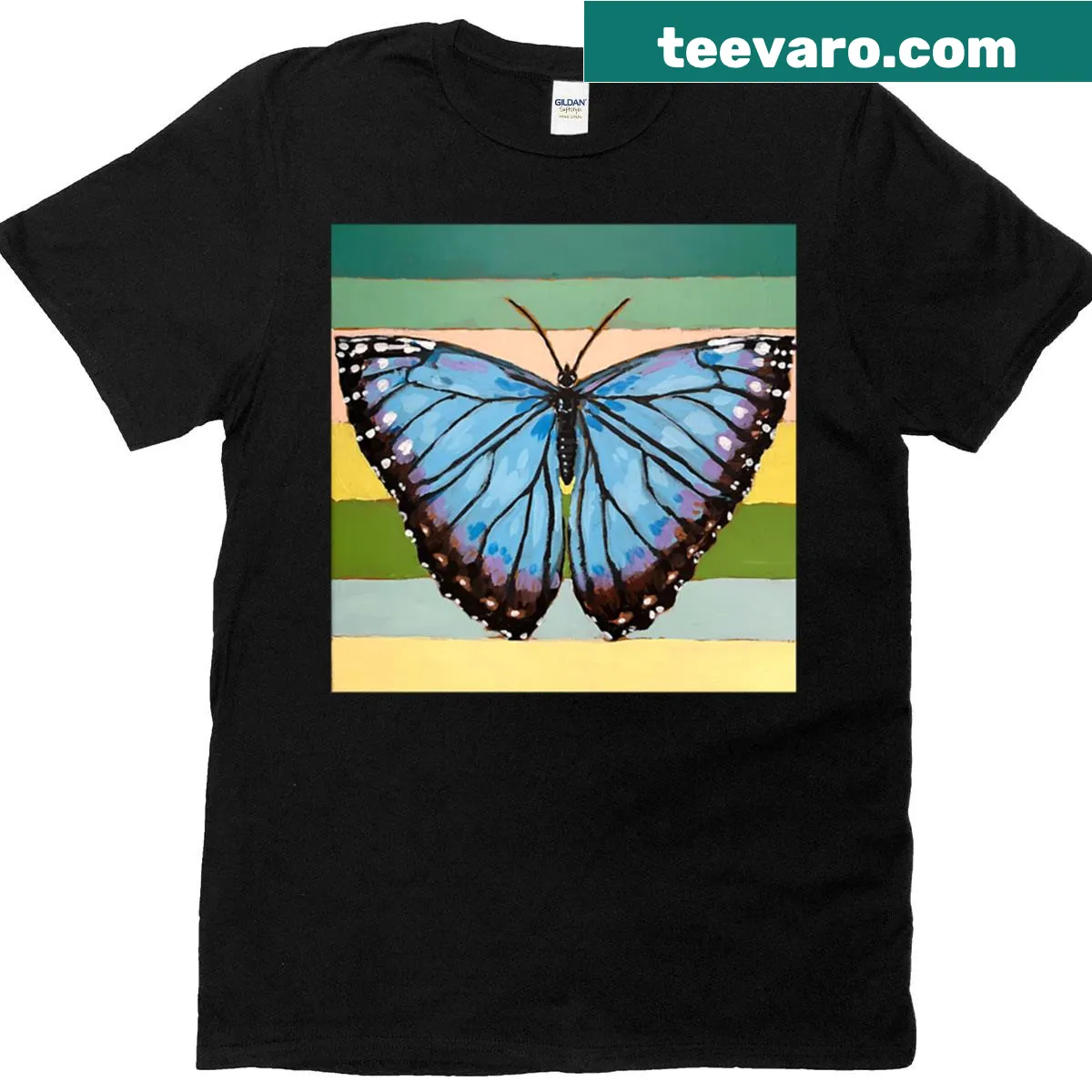 Illustrated Morpho butterfly design on a T-shirt — on a men's t-shirt