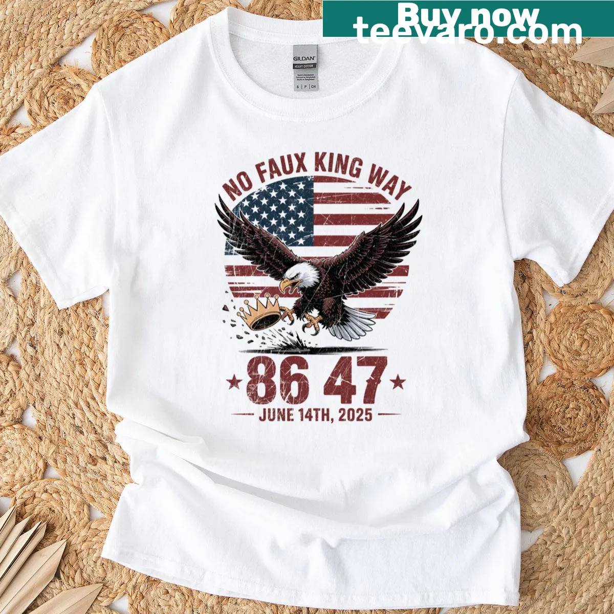 Funny bald eagle graphic t-shirt with humorous protest text. — on a men's t-shirt