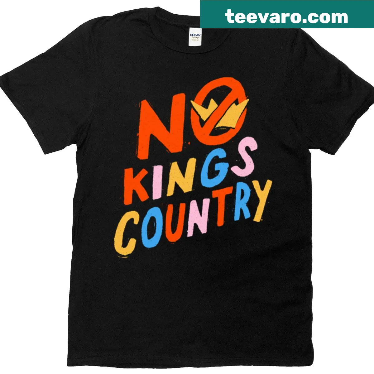 T-shirt with 'No Kings Country' text design — on a men's t-shirt