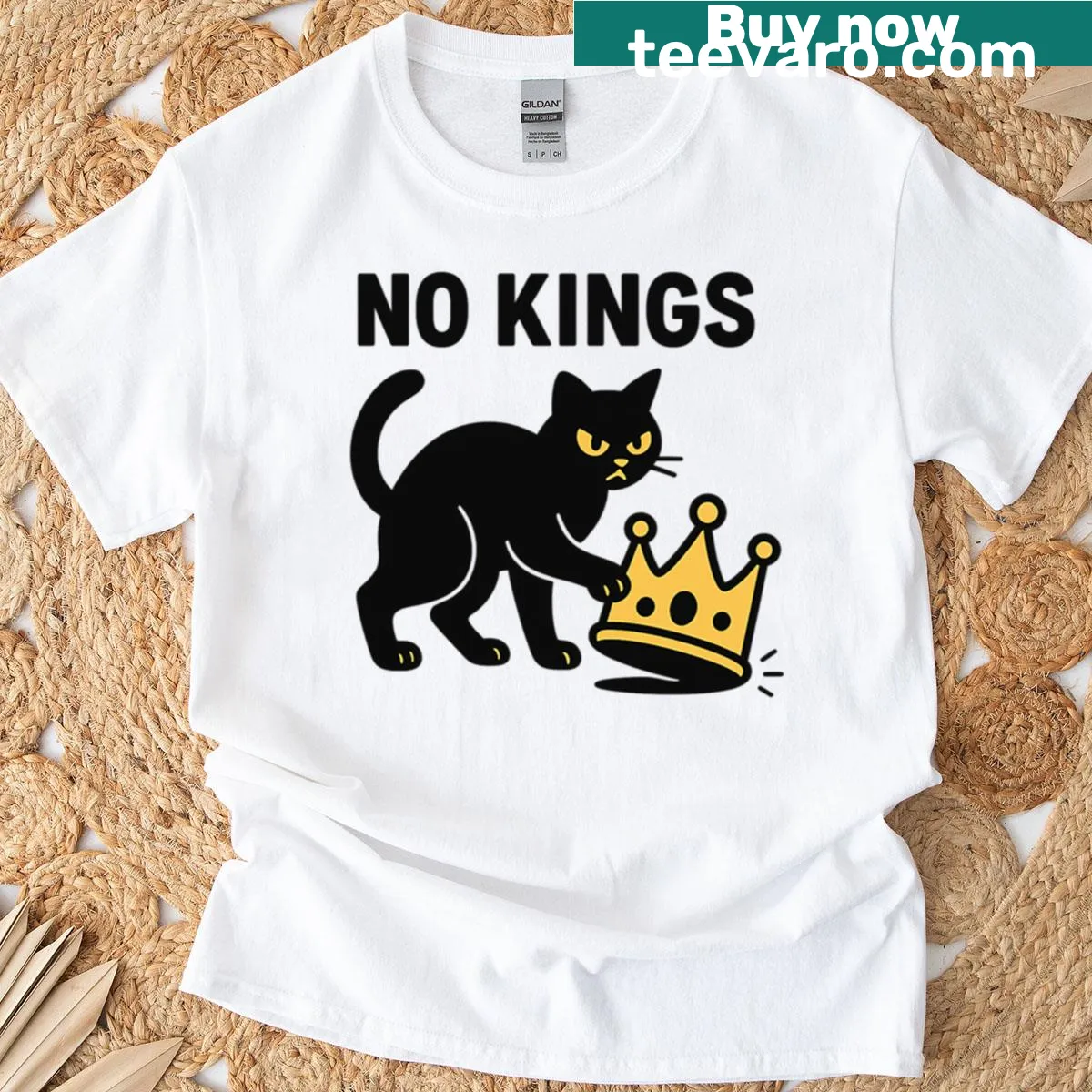 Oversized t-shirt with playful cat graphic and text — on a men's t-shirt