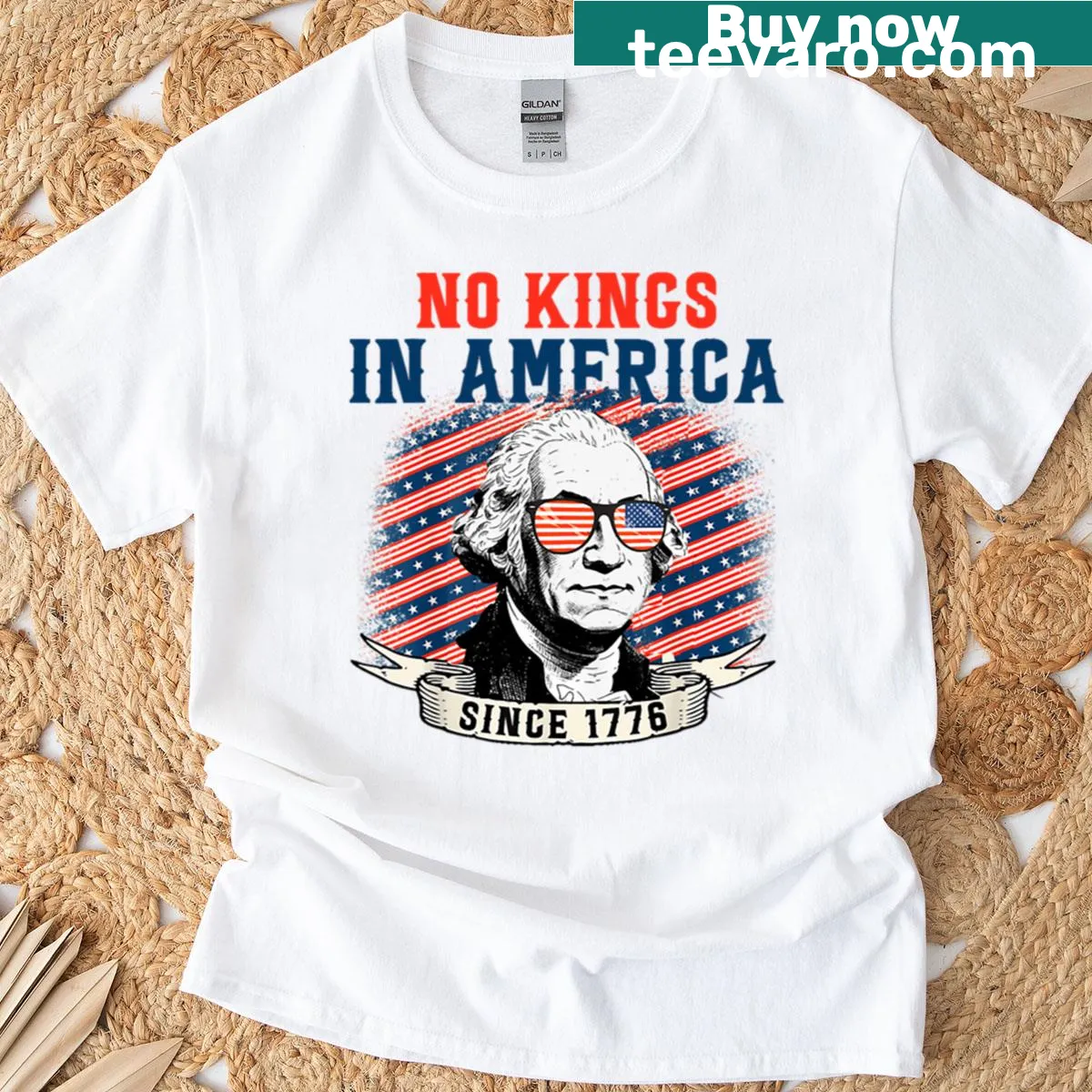Simple typography t-shirt with 'No Kings' text — on a men's t-shirt