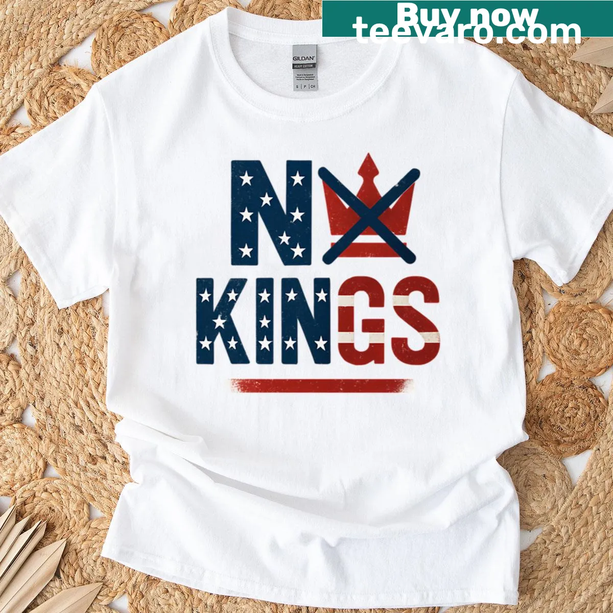 Patriotic No Kings design with American flag graphic on T-shirt — on a men's t-shirt