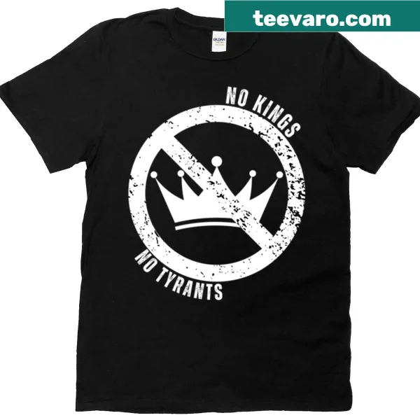 No Kings symbol graphic on a T-shirt emphasizing rebellion.
