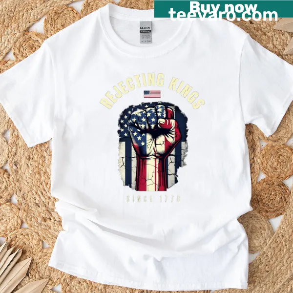 Text design stating No Kings USA on a T-shirt