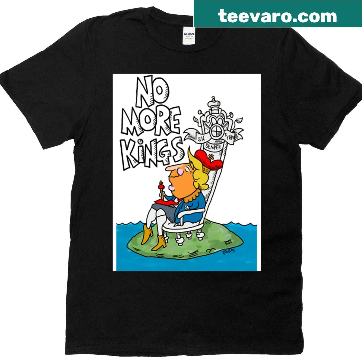 No More Kings Trump graphic on a stylish T-shirt — on a men's t-shirt