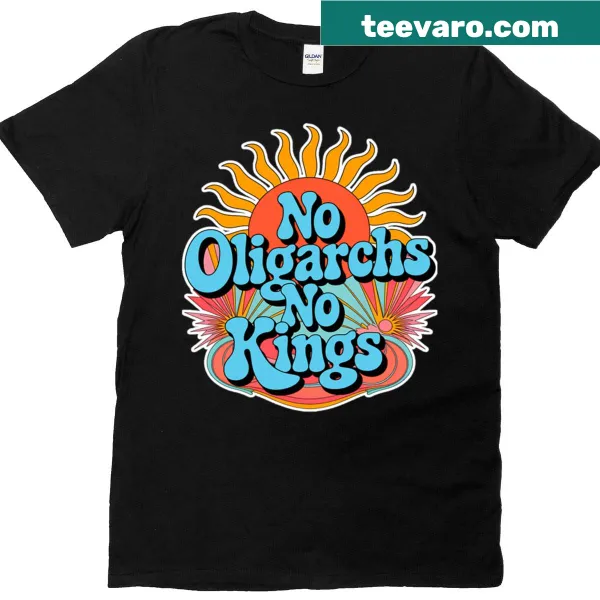 Fitted T-shirt with text 'No Oligarchs No Kings'