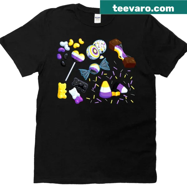 Illustrated non-binary candies design on T-shirt