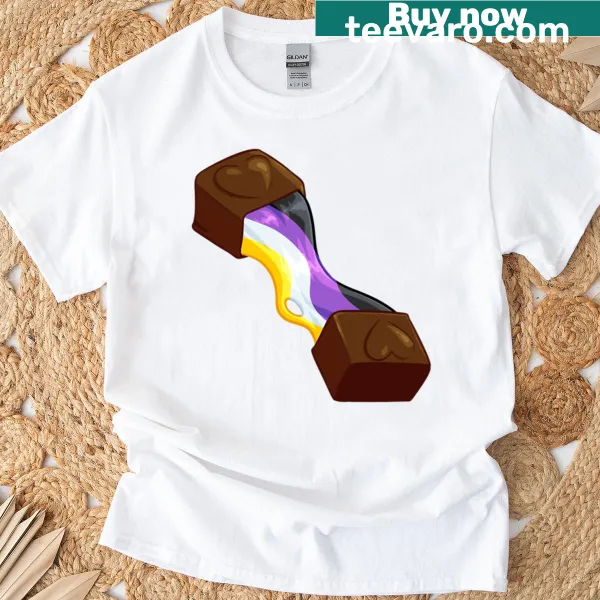 T-shirt featuring the Non-Binary Flag and chocolate graphics