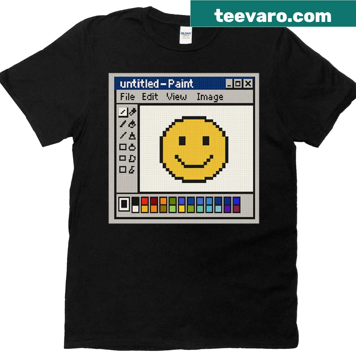 Nostalgic paint window smiley face graphic on a T-shirt — on a men's t-shirt