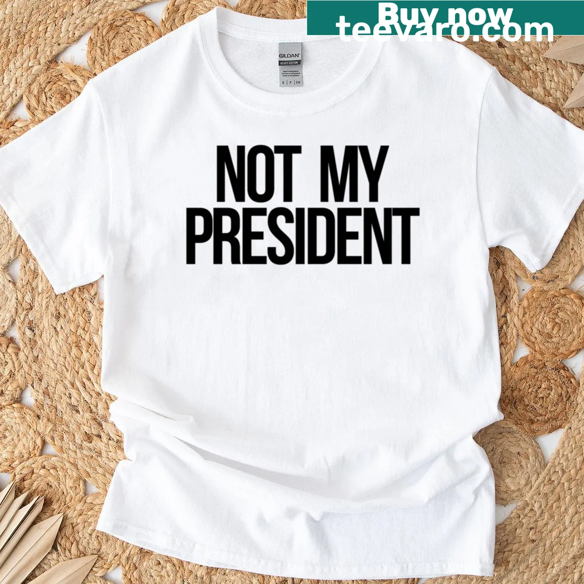 T-shirt featuring bold 'Not My President' text — on a men's t-shirt