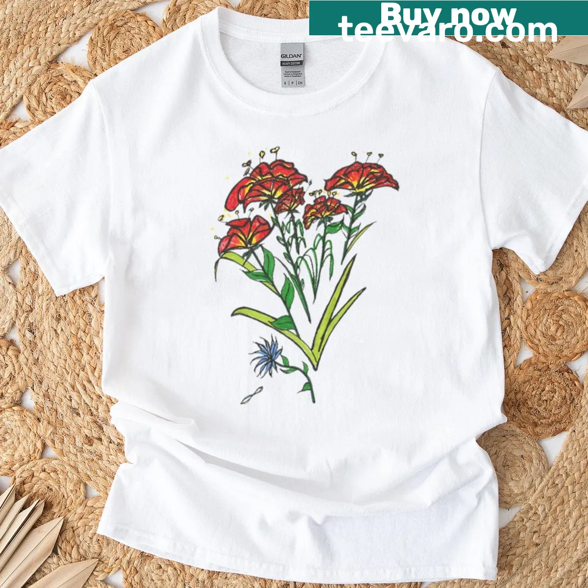 Hand-drawn Tiger Lily art t-shirt in ink brush style — on a men's t-shirt