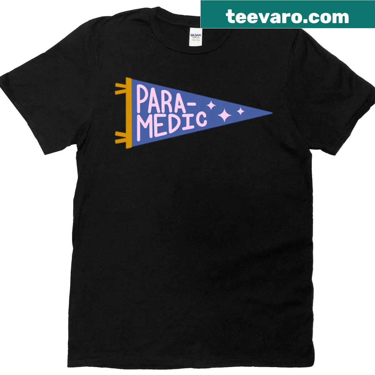 T-shirt with a pennant flag design for paramedics and EMTs — on a men's t-shirt