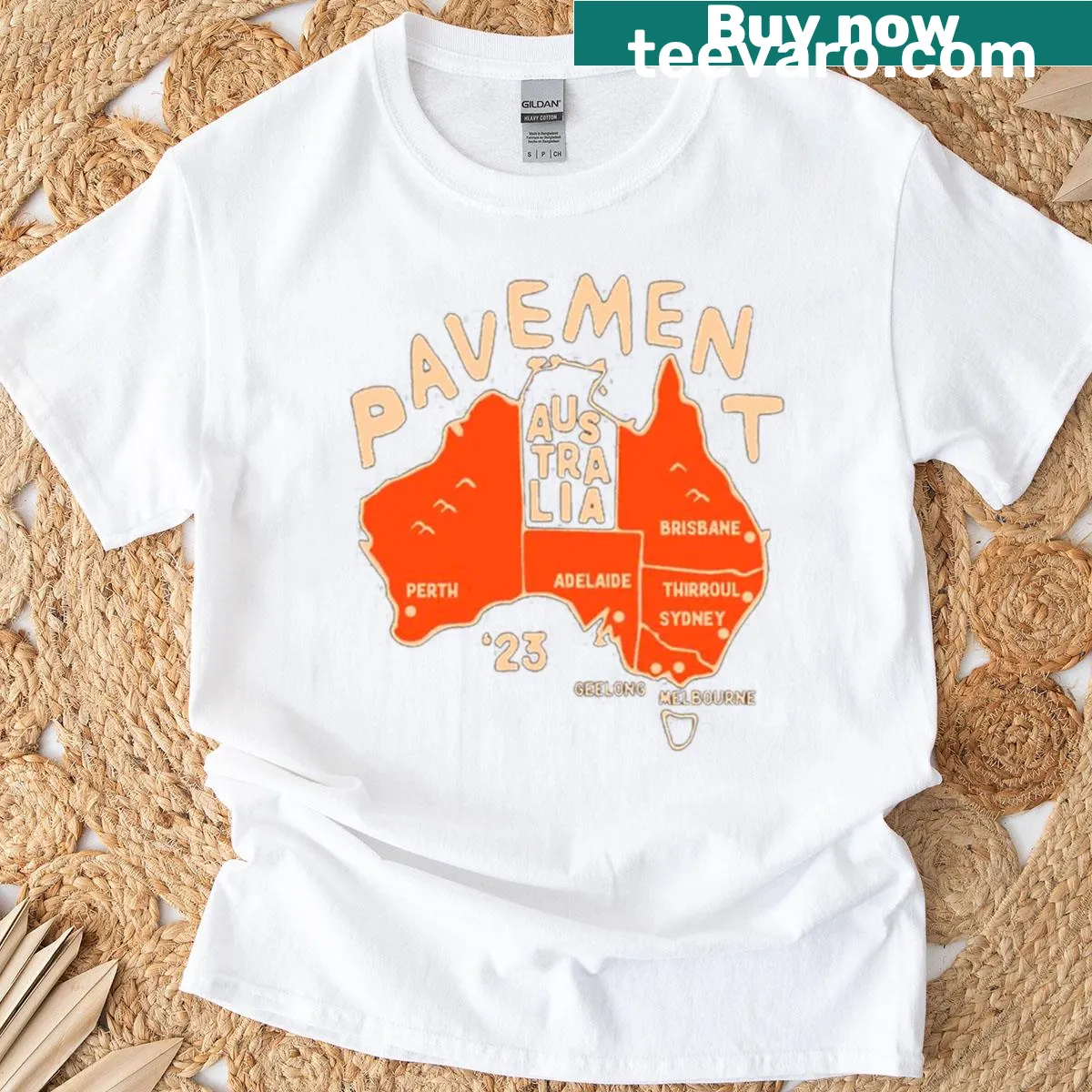 Concert T-shirt featuring Pavement Australia Tour graphic — on a men's t-shirt
