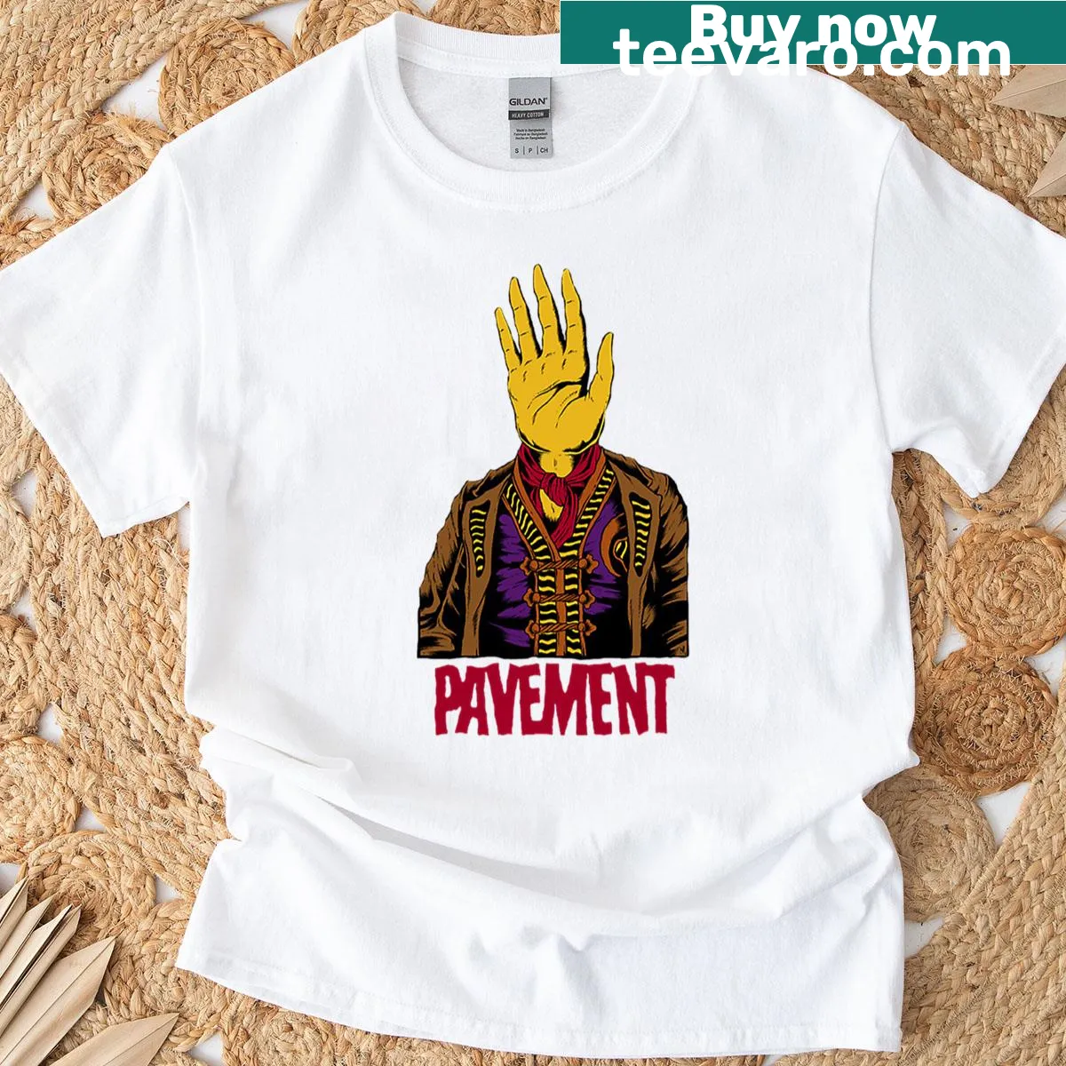 Band T-shirt featuring Pavement logo — on a men's t-shirt