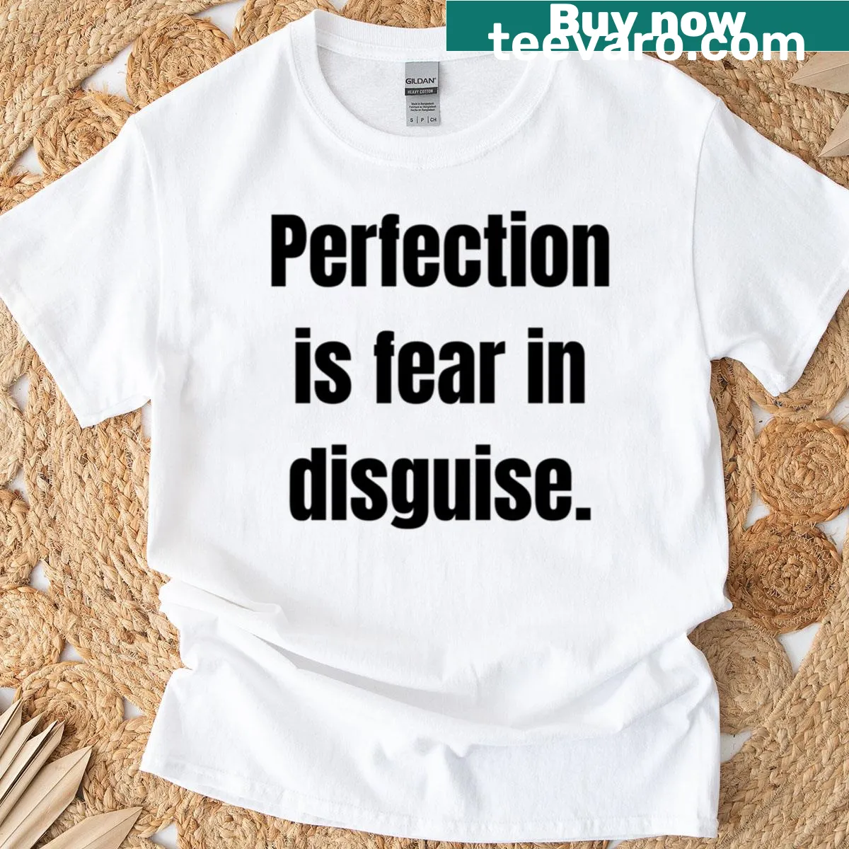 T-shirt with the quote 'Perfection Is Fear In Disguise' in stylish typography — on a men's t-shirt